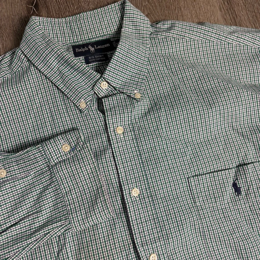 Polo Ralph Lauren Big Shirt Men's XXL Plaid Long Sleeve Green Black Cotton